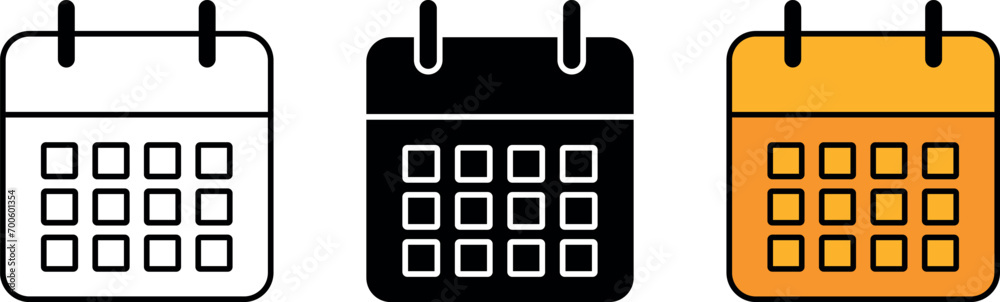 Calendar icon collection lined, isolated and colored version. Vector illustration Calendar icon collection lined, isolated and colored version. Vector illustration