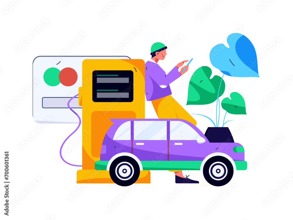 Vector Internet operation hand-drawn illustration of people getting discounts for refueling their cars
