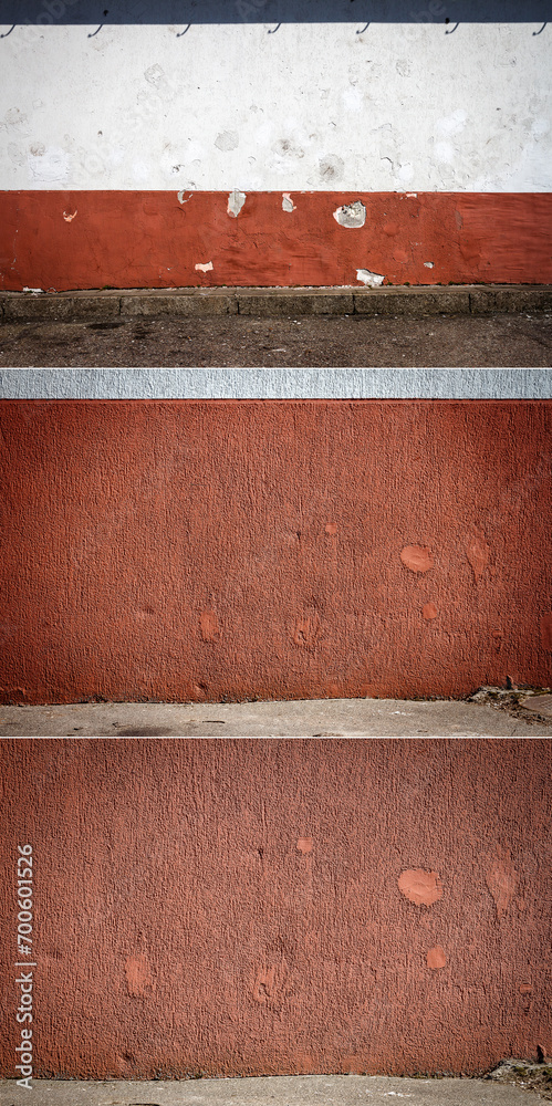 Collection of images with white and red plaster wall