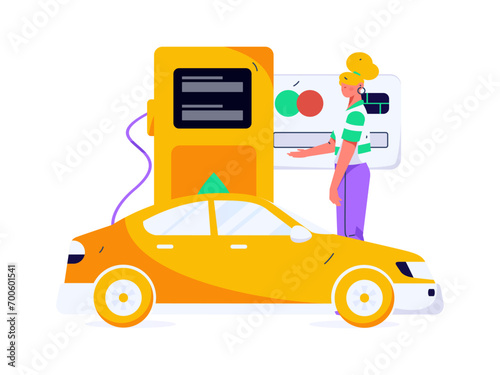Vector Internet operation hand-drawn illustration of people getting discounts for refueling their cars 