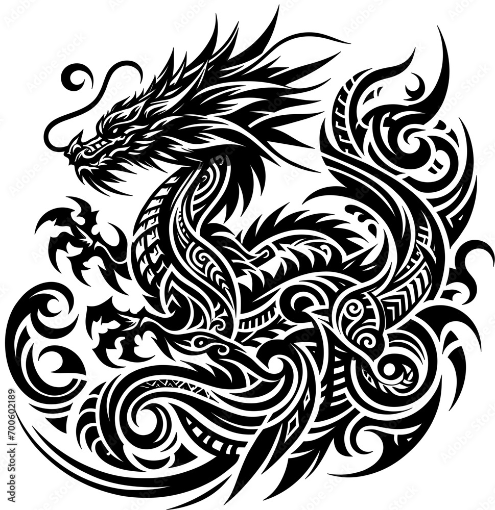 Chinese Dragon Tattoo Tribal Art