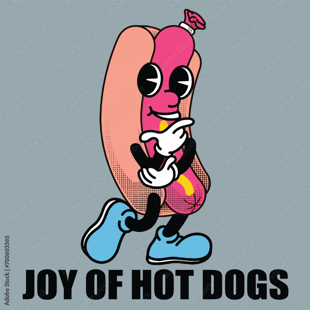 Hot dog Character Design With Slogan Joy of hot dogs