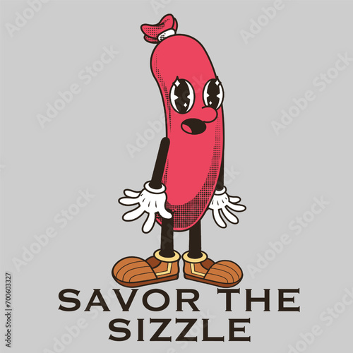 Sausage Character Design With Slogan Savor the sizzle