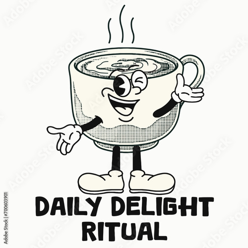 Coffee Character Design With Slogan Daily delight ritual