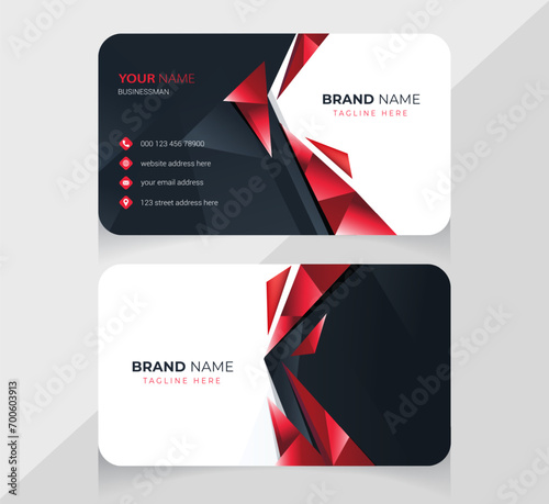 modern red and black business card template. Creative and luxury crystal red color visiting card design vector.