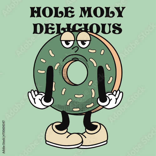 Donuts Character Design With Slogan Hole moly delicious photo