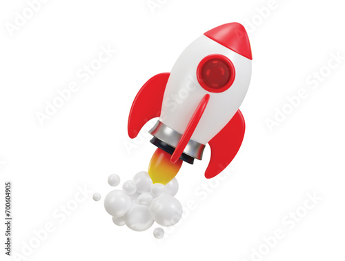 flying space rocket with spewing smoke spaceship launch 3d rendering icon vector illustration