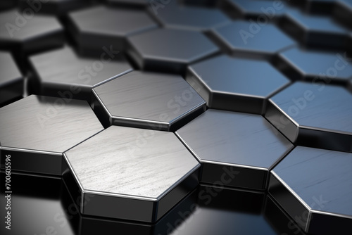 The background of the steel surface that is hexagon is organized in an orderly.