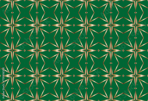 Seamless pattern with golden rhombus on a green background. Art Deco style. Vector illustration.