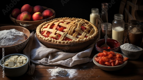 A pie with fruit and a bowl of fruit © Gambusino