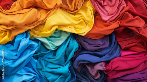Colorful background of clothes. A Spectrum of multi colored background aligned  photo