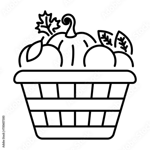 Thanksgiving Day Mix Fruit Basket Concept Vector line icon Design, Harvest festival Symbol, Secular holiday Sign, Religious and cultural traditions Stock Illustration