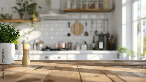 Modern White Kitchen Countertop, Empty Space, Minimalistic Design