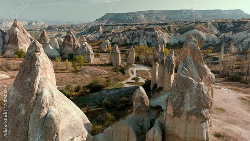 Aerial view of Love Valley at Goreme National Park in Cappadocia, Turkey photo