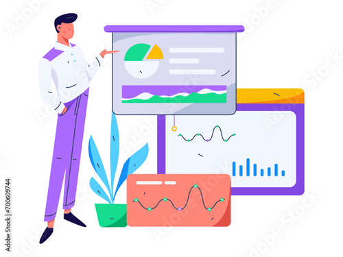 Flat vector illustration of business people operating work scene
