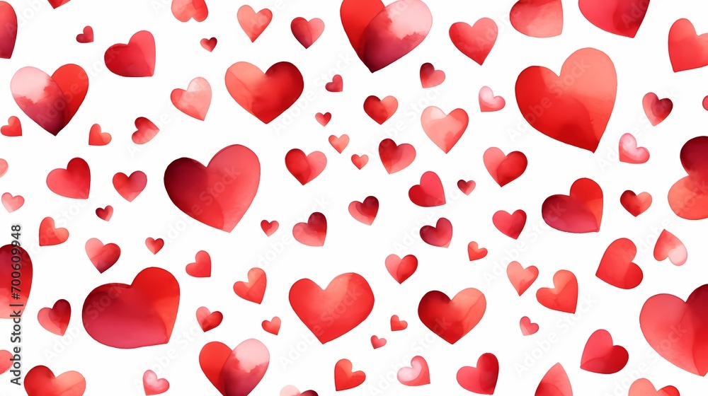 Watercolor Seamless Pattern With Red Hearts