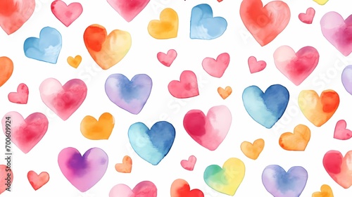 Seamless pattern with watercolor colorful hearts