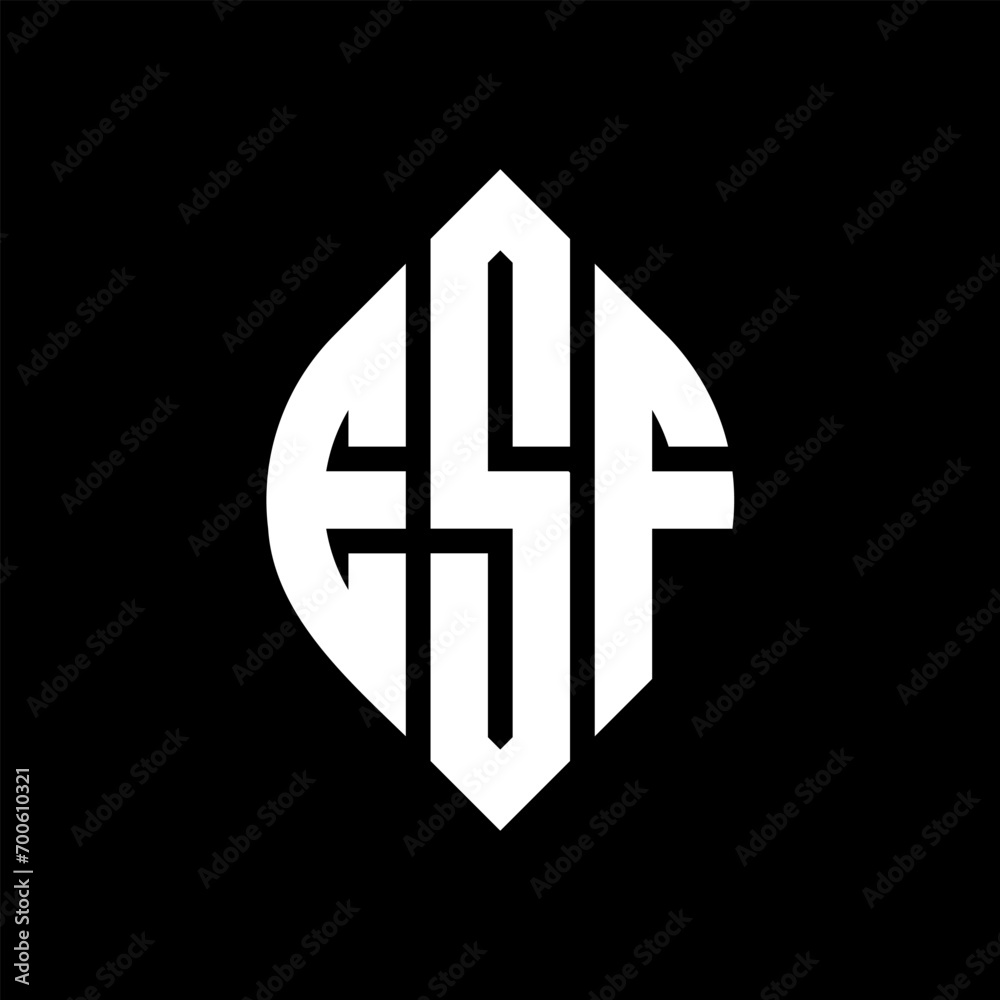 Obraz premium ESF circle letter logo design with circle and ellipse shape. ESF ellipse letters with typographic style. The three initials form a circle logo. ESF Circle Emblem Abstract Monogram Letter Mark Vector.
