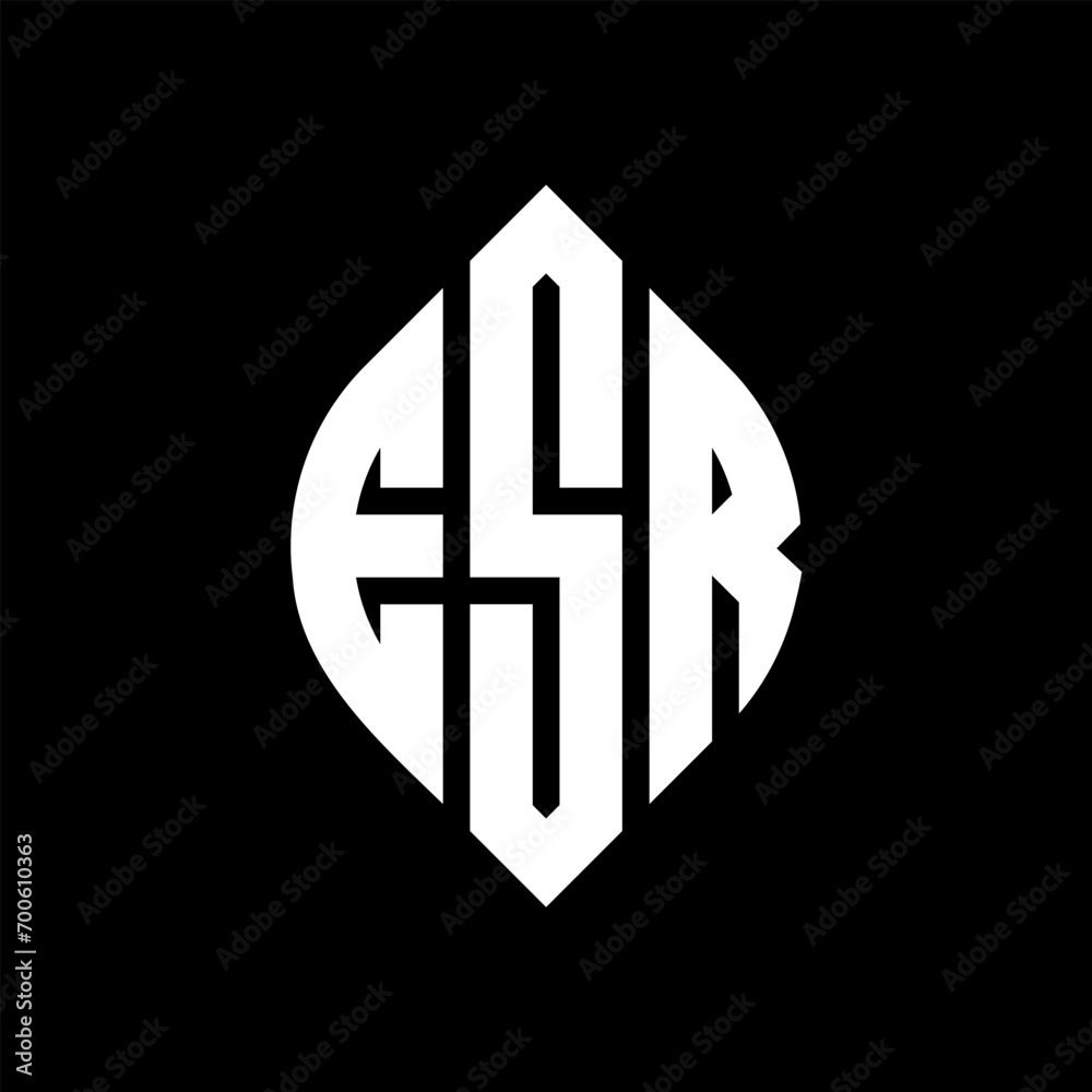 Fototapeta premium ESR circle letter logo design with circle and ellipse shape. ESR ellipse letters with typographic style. The three initials form a circle logo. ESR Circle Emblem Abstract Monogram Letter Mark Vector.