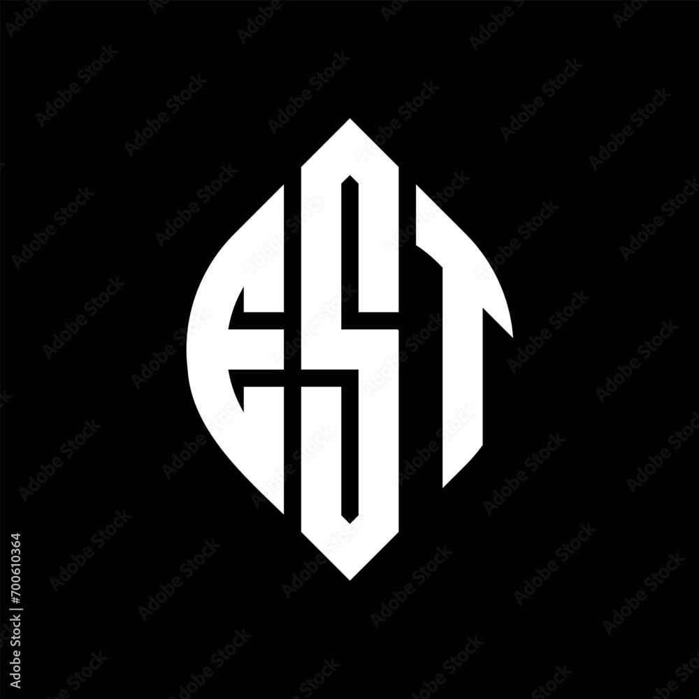 Obraz premium EST circle letter logo design with circle and ellipse shape. EST ellipse letters with typographic style. The three initials form a circle logo. EST Circle Emblem Abstract Monogram Letter Mark Vector.