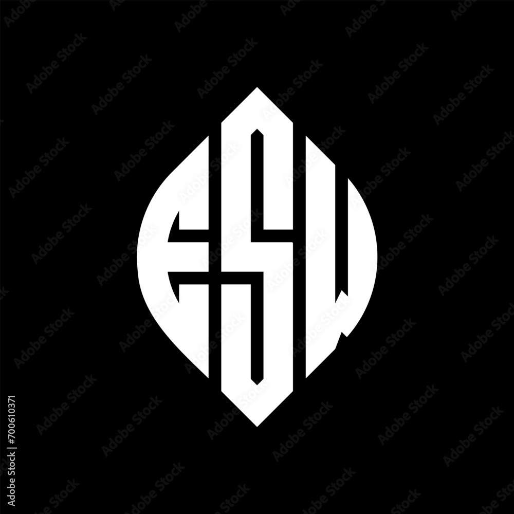 Fototapeta premium ESW circle letter logo design with circle and ellipse shape. ESW ellipse letters with typographic style. The three initials form a circle logo. ESW Circle Emblem Abstract Monogram Letter Mark Vector.