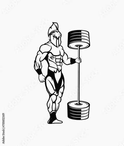 Spartan Bodybuilder Lifting Heavy Barbell Vector Illustration