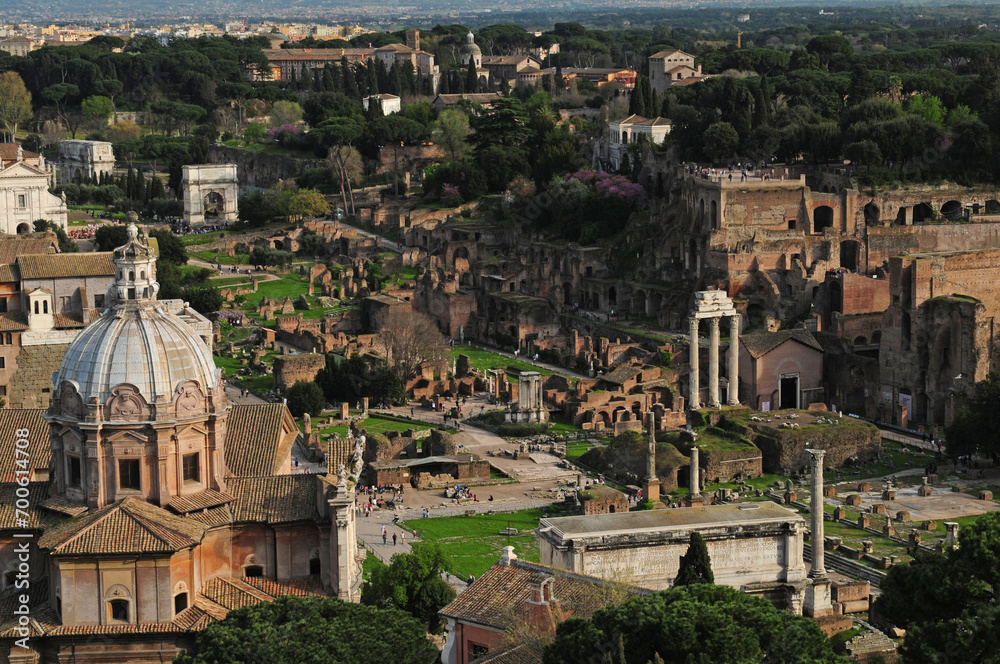 View From Vittorio Emanuele II Monument To Roman Forum In Rome Italy On A Wonderful Spring Day