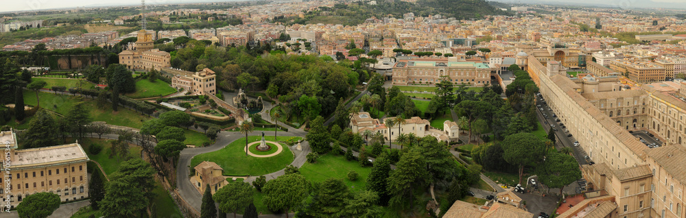 View From The Dome Of The St. Peter's Cathedral To The Vatican Garden In Rome Italy On A Beautiful Spring Day