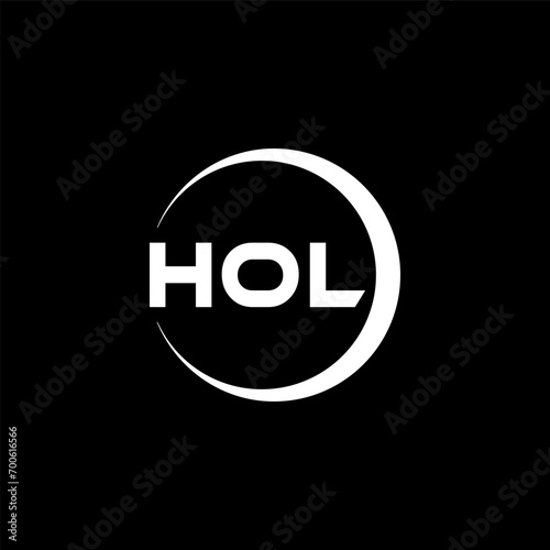 HOL letter logo design with black background in illustrator, cube logo, vector logo, modern alphabet font overlap style. calligraphy designs for logo, Poster, Invitation, etc.