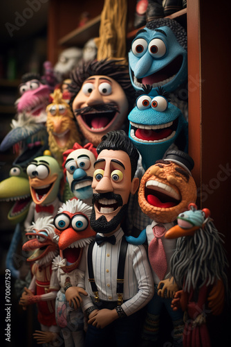 An image showcasing the diversity of puppet types, from hand puppets to rod puppets. photo