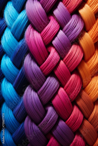 A close-up image of a multi-colored braid, representing the interweaving of different cultures and races.