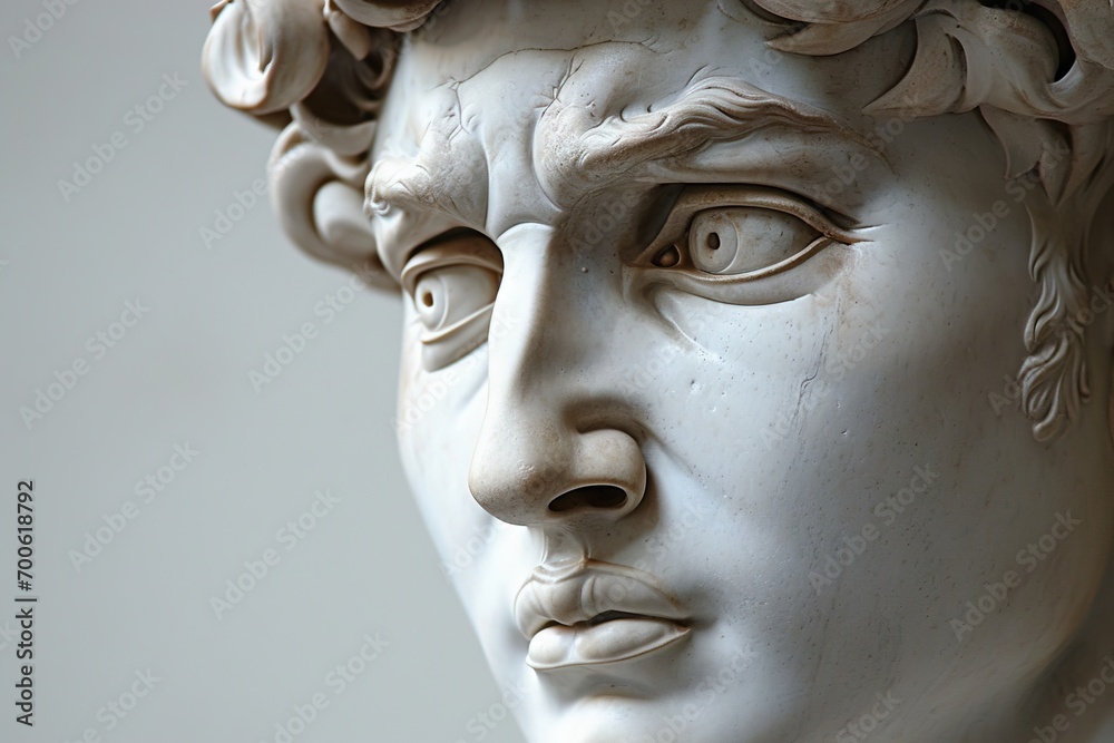 A beautiful stone stoic sculpture, statue of david portraying masculinity and stoicism.