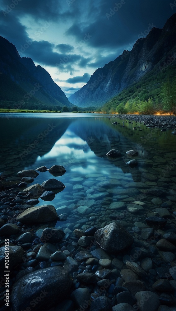 Obraz premium natures beauty reflected in mountain waters generated by ai