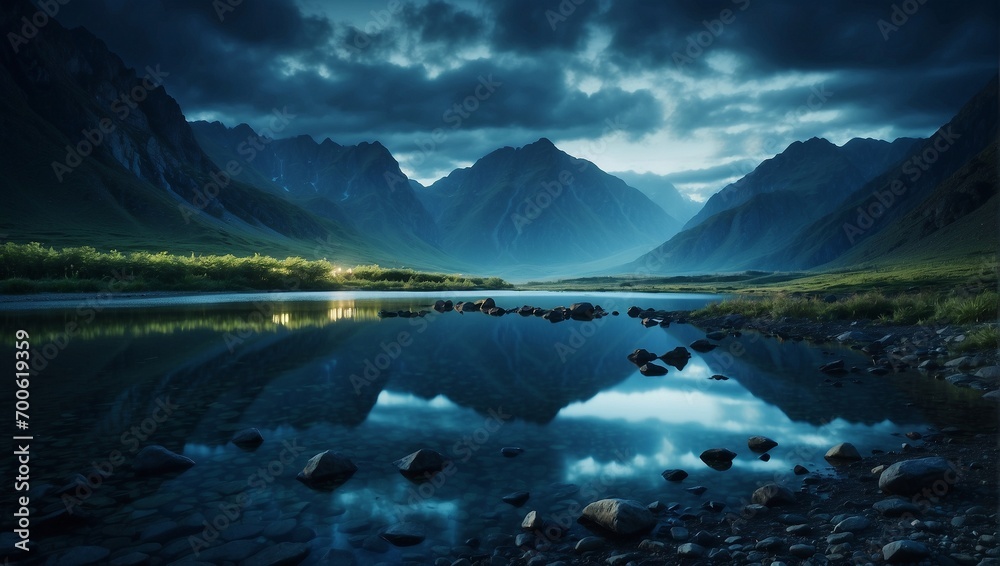 Obraz premium natures beauty reflected in mountain water generated ai