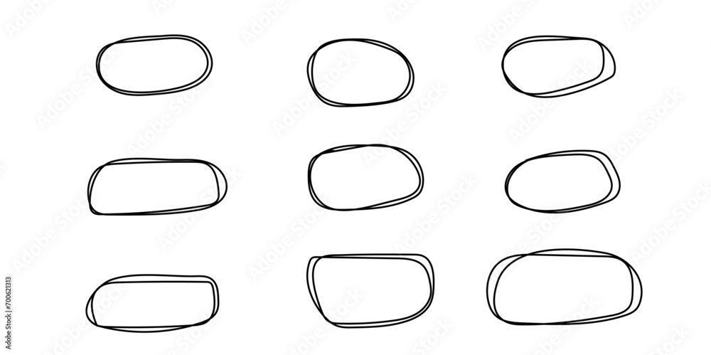 Hand drawn doodle grunge circle highlights. Marker scratch scribble in rounder. Round scrawl frames. Charcoal pen round ovals. Hand drawn vector illustration. - obrazy, fototapety, plakaty 
