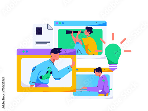 Flat vector illustration of business people operating work scene
