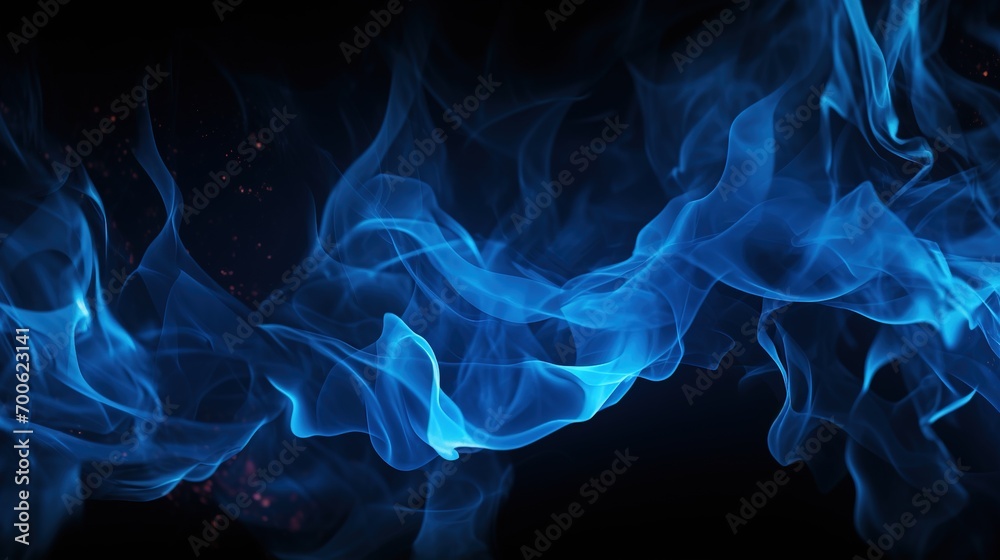 Obraz premium Blue Flames on Black Background. Fire, Hot, Burn