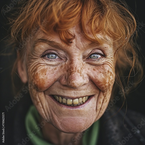 portrait of a red head mature happy natural woman