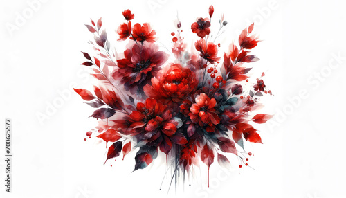 Floral bouquet red purple pink watercolor flowers isolated on white background