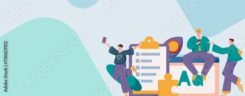 Flat vector illustration of business people operating work scene

