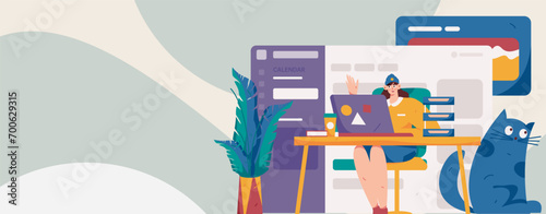 Flat vector illustration of business people operating work scene
