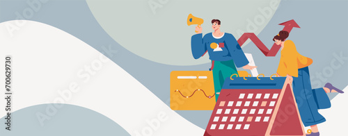 Flat vector illustration of business people operating work scene 