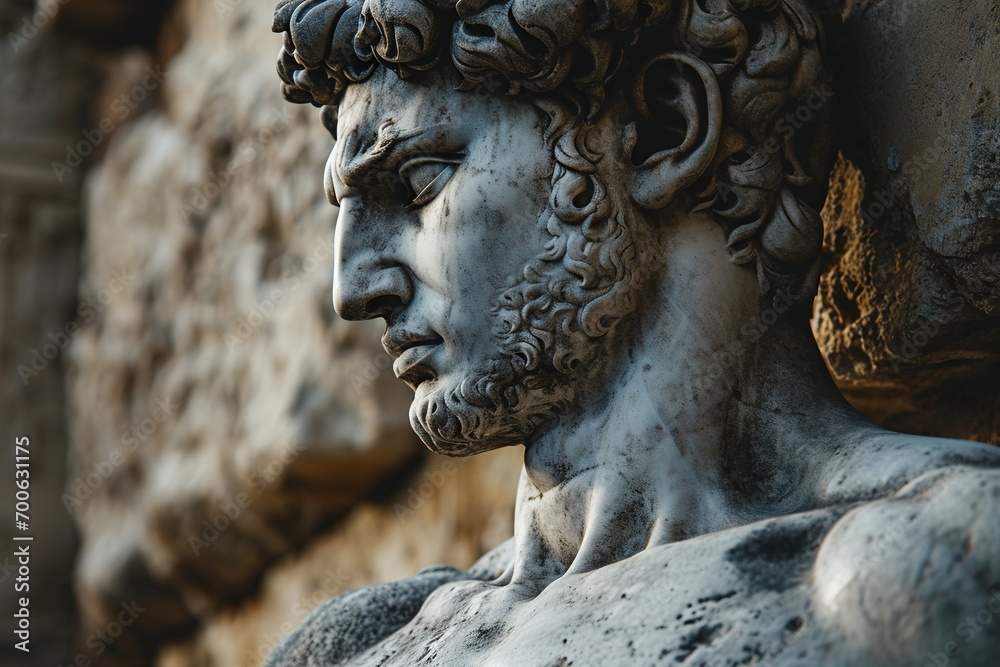 Obraz premium A stone stoic sculpture, statue of a person in a beautiful environment.