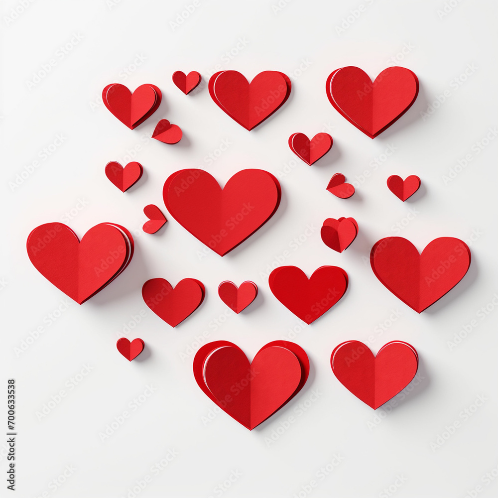 many red hearts on a white background