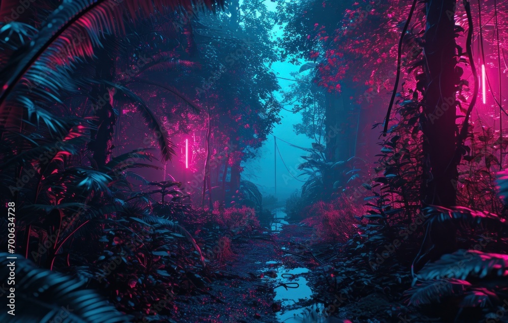 dark forest abstract wallpaper with neon lights