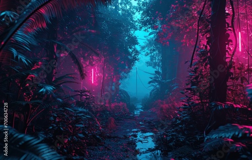 dark forest abstract wallpaper with neon lights