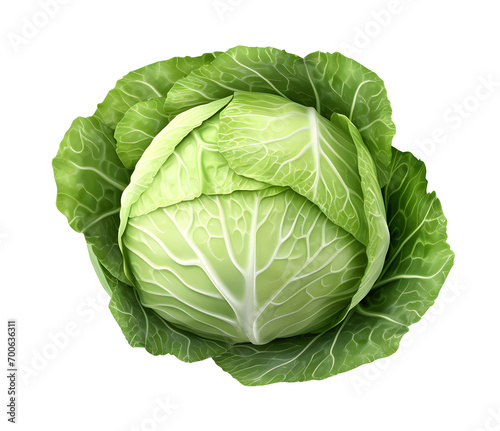 Cabbage photorealistic, isolated on white background, PNG file, dicut on isolated background.