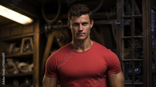 Handsome man wearing red shirt