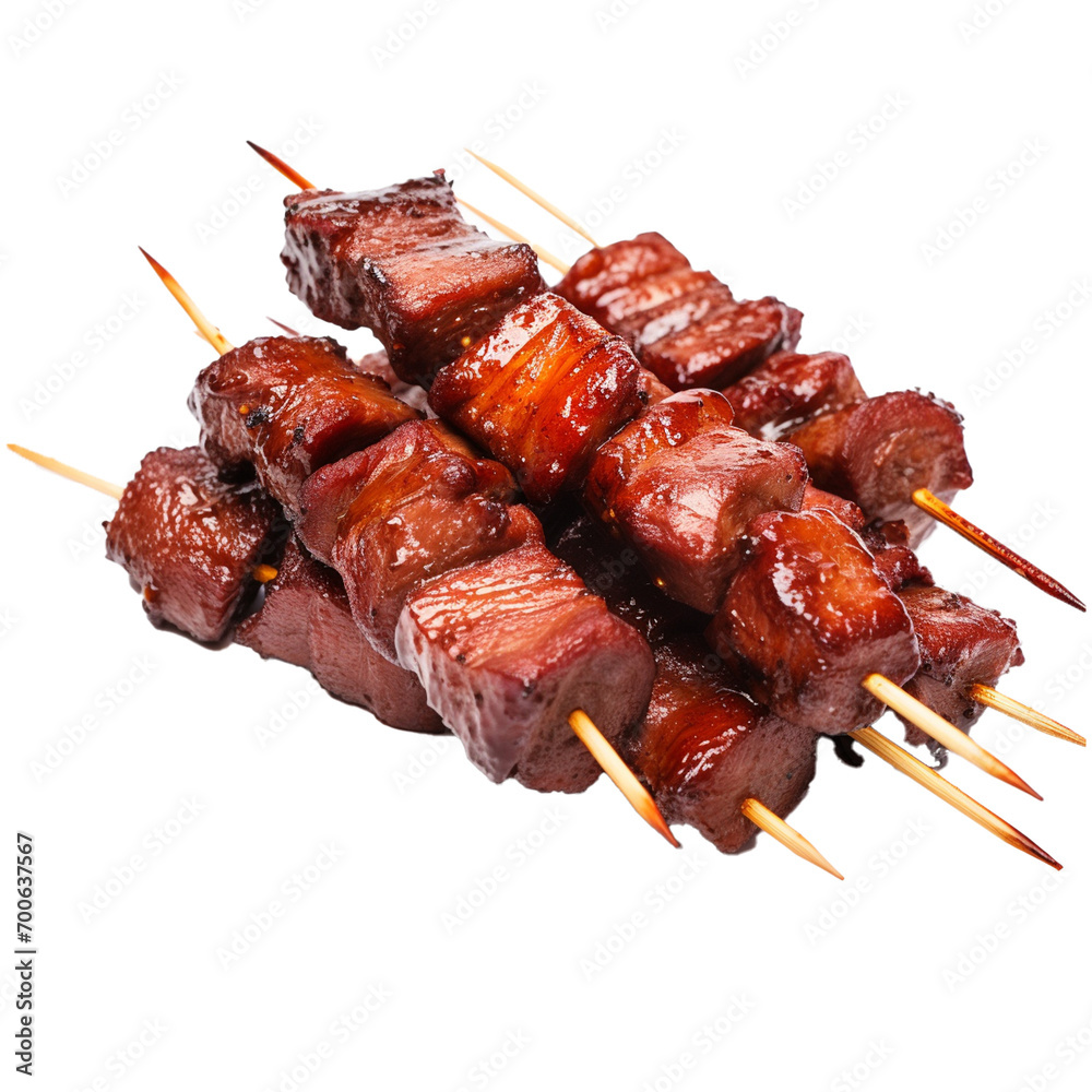 BBQ beef skewers on transparent background 