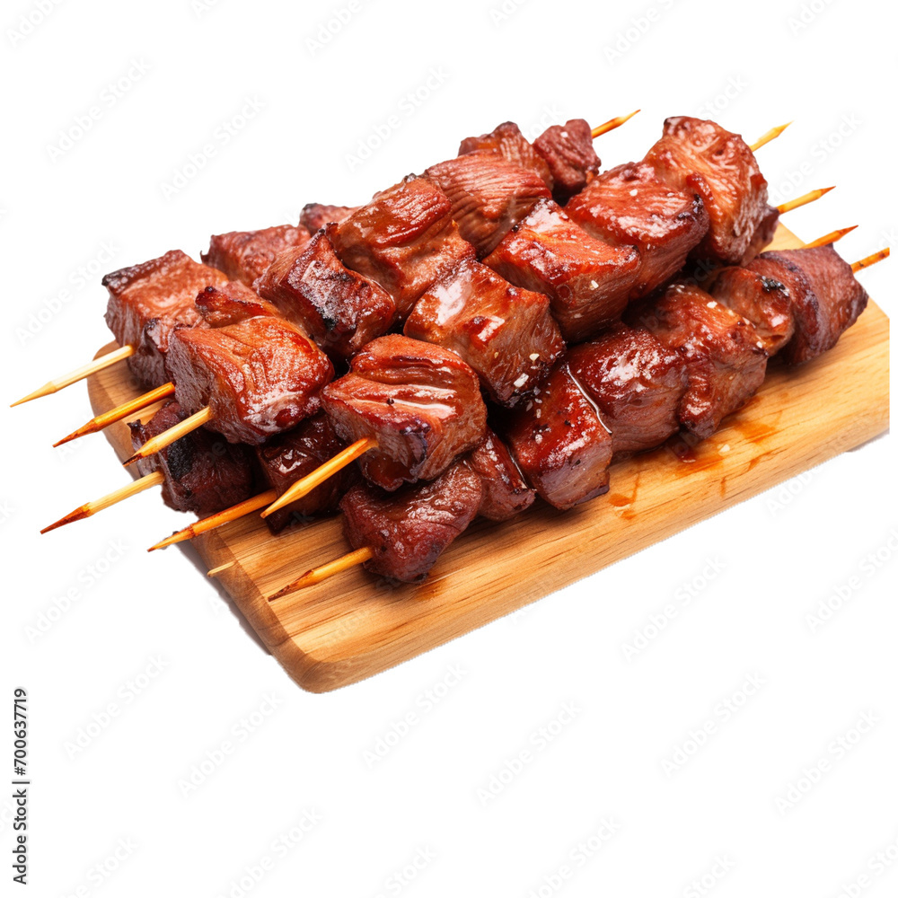 BBQ beef skewers on transparent background 